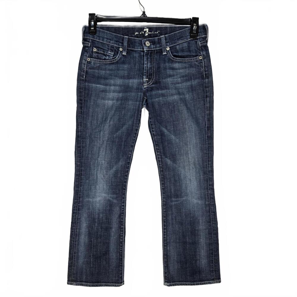 7 For All Mankind Low-rise Bootcut Jeans 27 Floral Patch Y2K Dark Wash USA Made - Picture 2 of 9